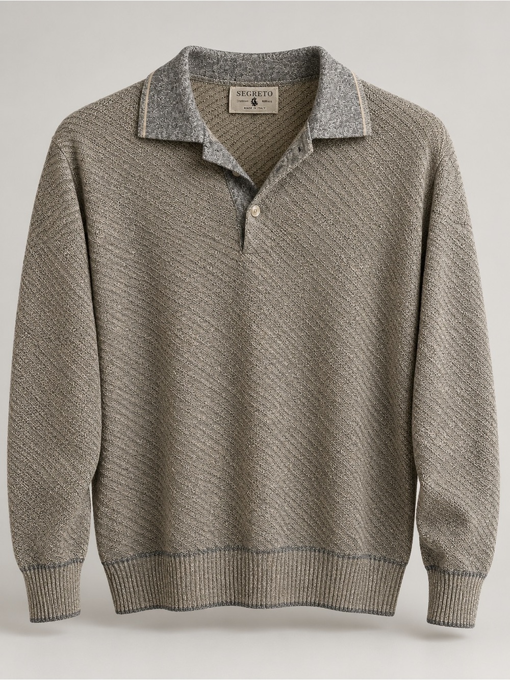 Segreto Women's Taupe V-Neck Polo Sweater